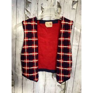Handmade Wool Vintage Plaid Button Vest Red Grey Large. for Boys
